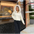 2025 Autumn Casual Fur Collar Sweater Coat Women's Solid Loose Long Sleeve Zippers Pullover New Ladies Fashion Office Tops