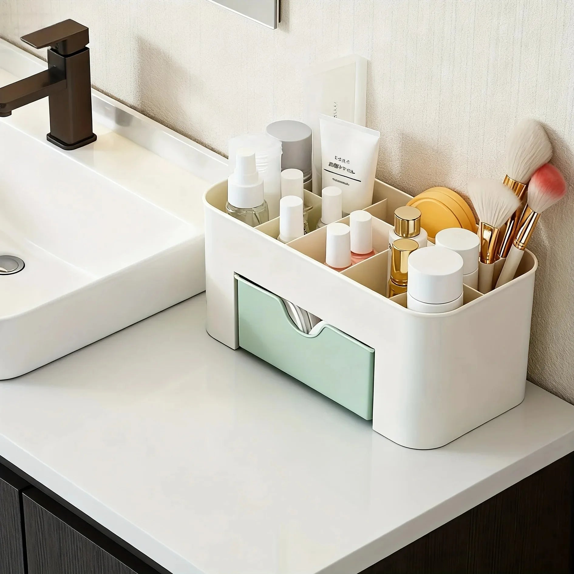 Clear Acrylic Makeup Organizer, Drawer Storage for Lipsticks, Brushes, Cotton Swabs & Perfume